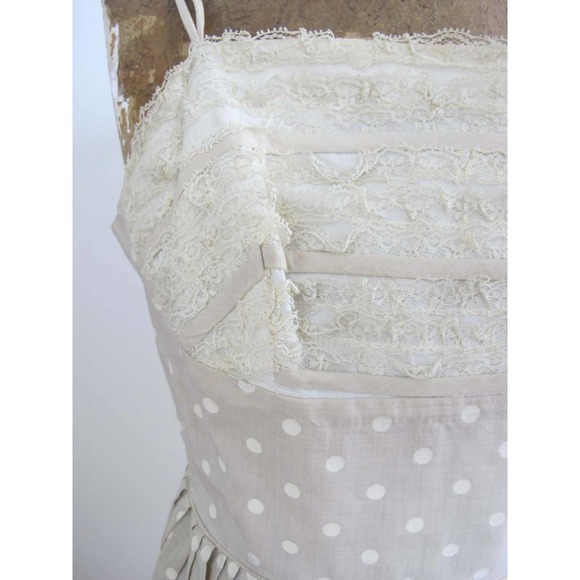 Vintage 50s Lace and Polka Dot Beige White Strappy Sundress XS - Picture 5 of 5
